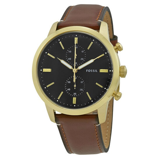 Fossil Men’s Chronograph Leather Band Black Dial Watch FS5338