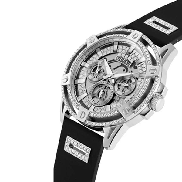Guess Men’s Quartz Black Silicone Strap Silver Dial 48mm Watch GW0537G1