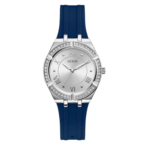 Guess Women’s Quartz Blue Silicone Strap Silver Dial 36mm Watch GW0034L5