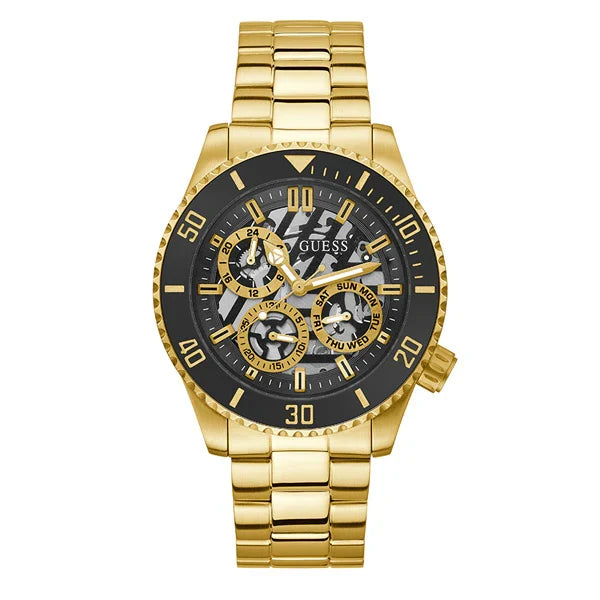 Guess Men’s Quartz Gold Stainless Steel Black Dial 45mm Watch GW0488G2