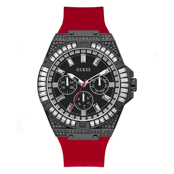 Guess Men’s Quartz Red Silicone Strap Black Dial 47mm Watch GW0208G6