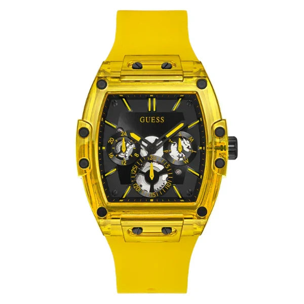 Guess Men’s Quartz Yellow Silicone Strap Black Dial 43mm Watch GW0203G6