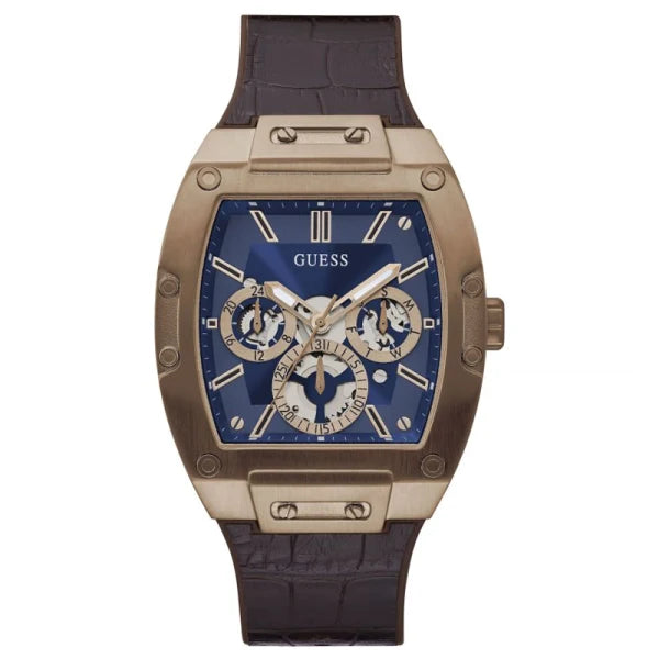 Guess Men’s Quartz Brown Silicone & Leather Strap Blue Dial 43mm Watch GW0202G2