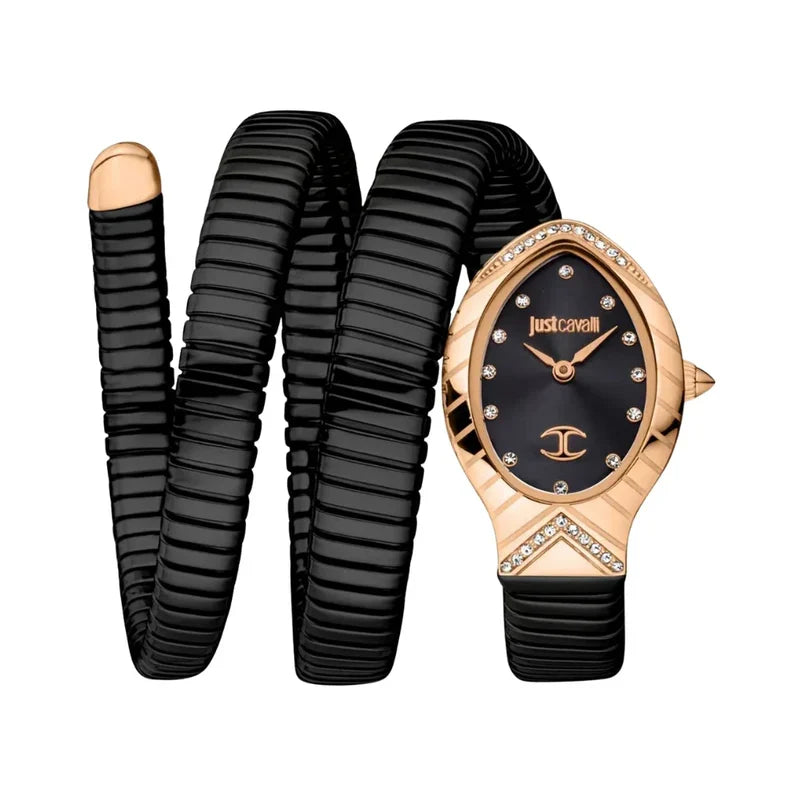 Just Cavalli Signature Snake Classico Lungo Black Dial Ladies Watch | JC1L248M0085