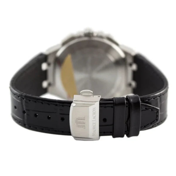 Maurice Lacroix Men’s Quartz Swiss Made Black Leather Strap Black Dial 44mm Watch AI1018-SS001-330-1