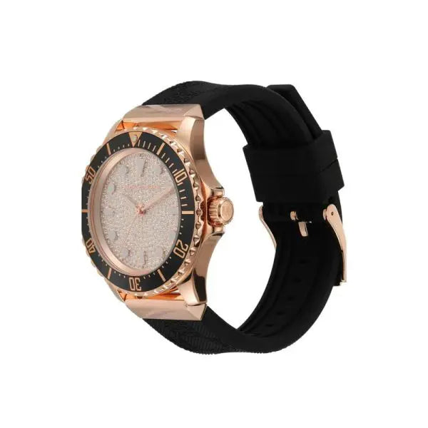 Michael Kors Women’s Quartz Black Silicone Strap Rose Gold Dial 43mm Watch MK7358