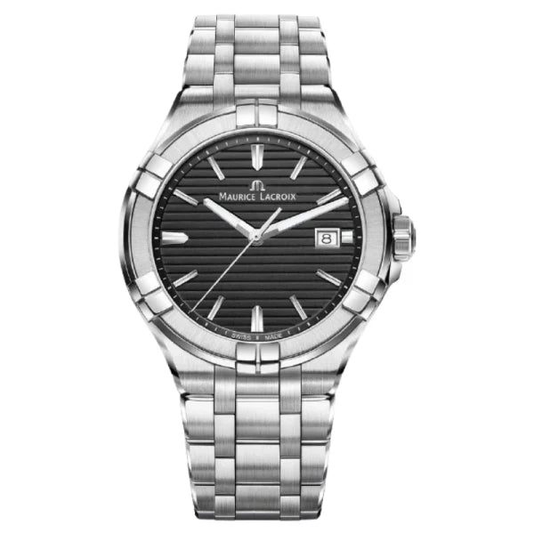 Maurice Lacroix Men’s Quartz Swiss Made Silver Stainless Steel Black Dial 42mm Watch AI1008-SS002-331-1
