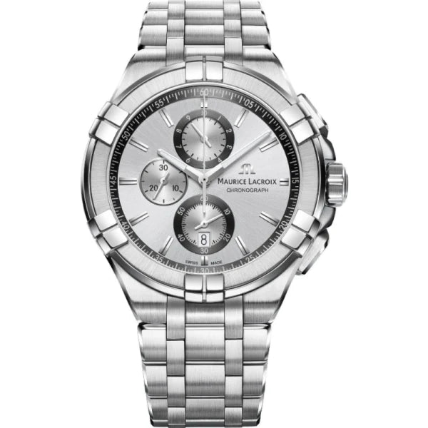 Maurice Lacroix Men’s Quartz Swiss Made Silver Stainless Steel Silver Dial 44mm Watch AI1018-SS002-130-1