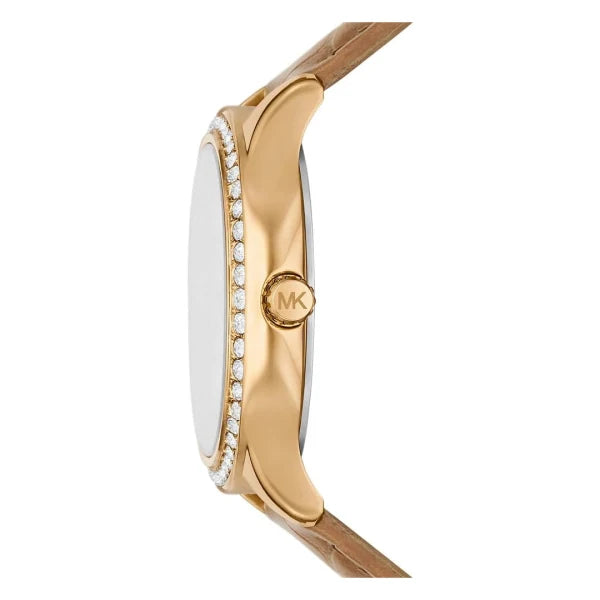 Michael Kors Women’s Quartz Brown Leather Strap Mother Of Pearl Dial 38mm Watch MK4819