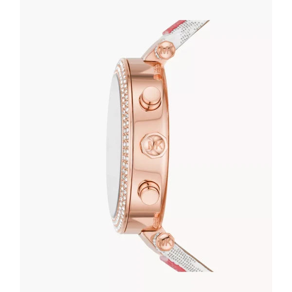 Michael Kors Women’s Chronograph Quartz Pink & White PVC Strap White Dial 39mm Watch MK6951