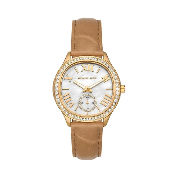 Michael Kors Women’s Quartz Brown Leather Strap Mother Of Pearl Dial 38mm Watch MK4819