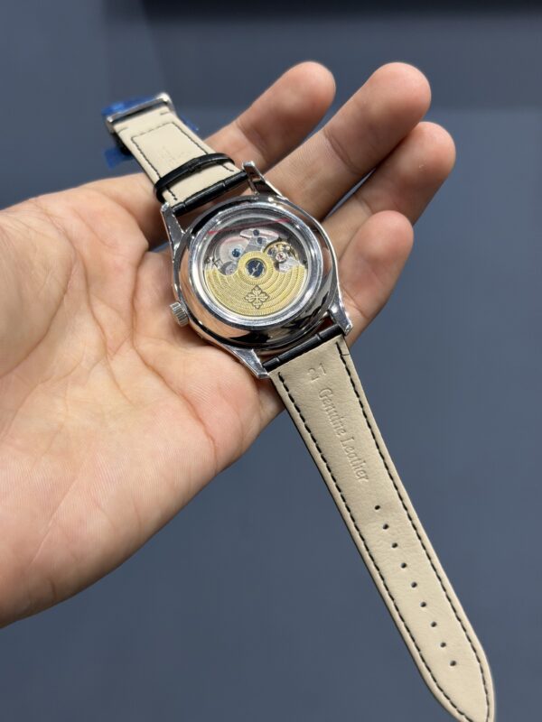 NEW COLLECTION MOON PHASE SILVER CASE WITH BLACK DIAL & BLACK  LEATHER STRAP