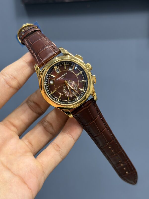 NEW COLLECTION MOON PHASE GOLDEN CASE WITH BROWN DIAL & BROWN LEATHER STRAP