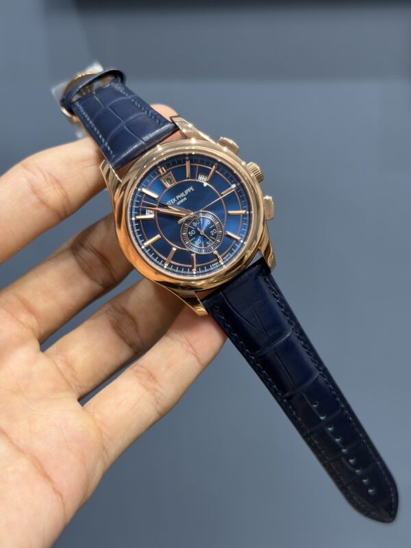 NEW COLLECTION MOON PHASE ROSE GOLD CASE WITH BLUE DIAL & BLUE LEATHER STRAP