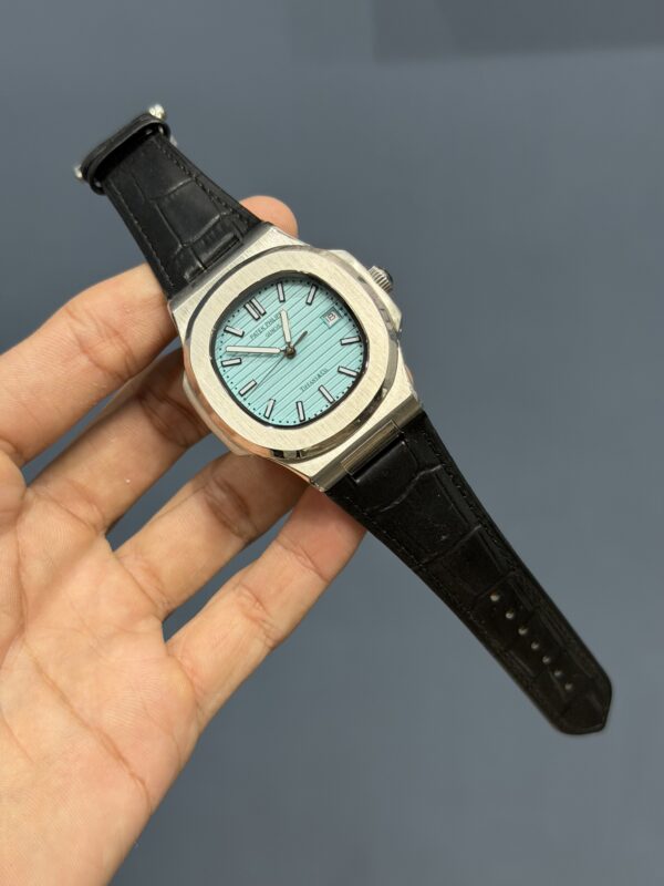 NEW COLLECTION SILVER CASE WITH TIFFANY DIAL & BLACK LEATHER STRAP