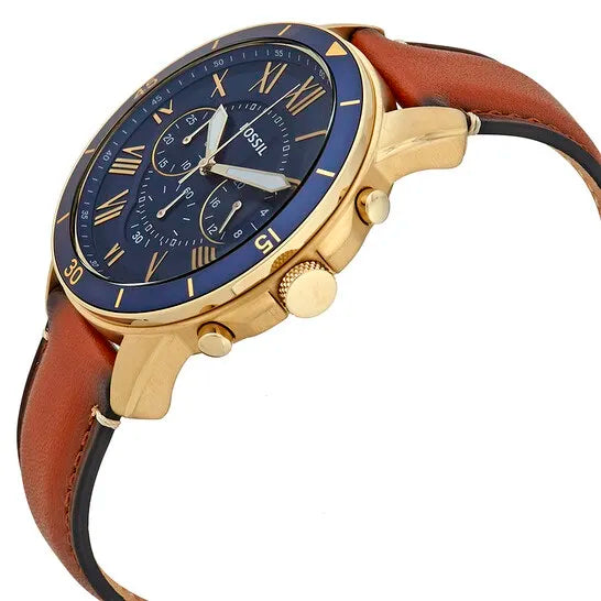 Fossil Men’s Quartz Brown Leather Strap Blue Dial 44mm Watch FS5268