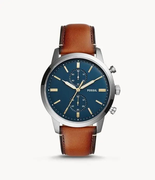 Fossil Men’s Quartz Brown Leather Strap Blue Dial 44mm Watch FS5279