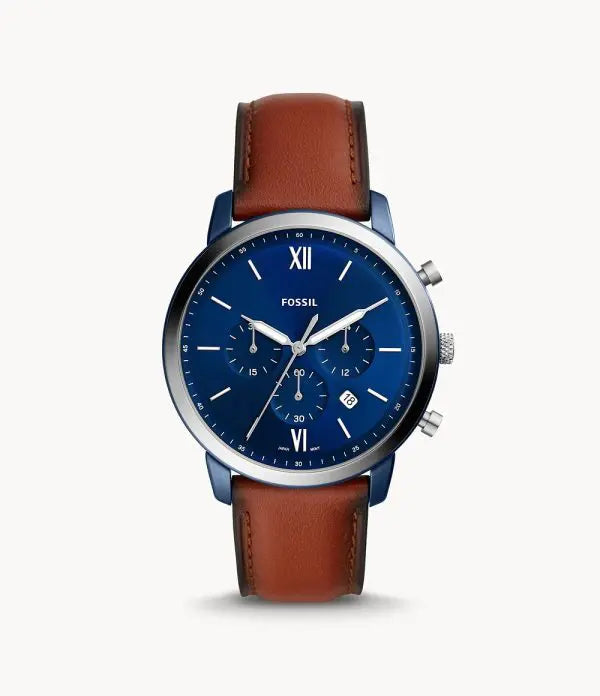 Fossil Men’s Quartz Leather Strap Blue Dial 44mm Watch FS5791
