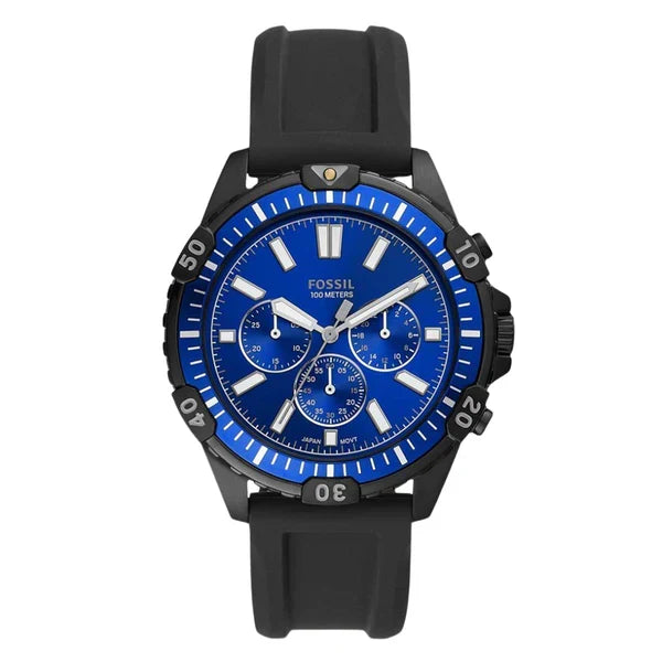Fossil Men’s Quartz Silicone Strap Blue Dial 44mm Watch FS5695