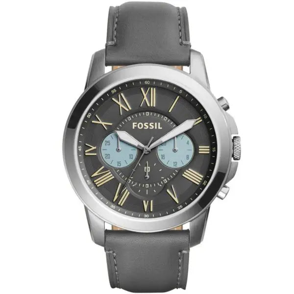 Fossil Men’s Chronograph Quartz Grey Leather Strap Grey Dial 44mm Watch FS5183