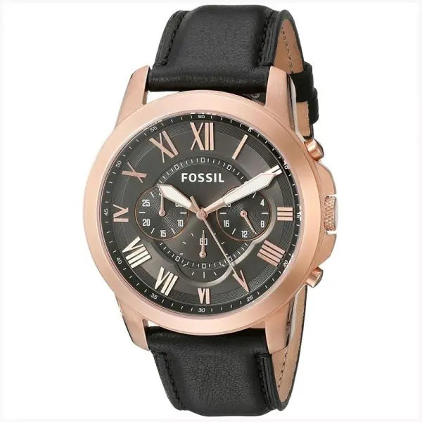 Fossil Men’s Quartz Black Leather Strap Grey Dial 44mm Watch FS5085