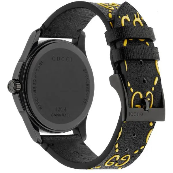 Gucci Unisex Swiss Made Quartz Black Silicone Strap Black Dial 38mm Watch YA1264019