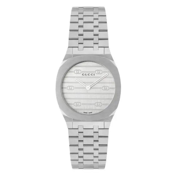 Gucci Women’s Swiss Made Quartz Silver Stainless Steel Silver Dial 30mm Watch YA163501
