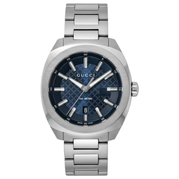 Gucci Men’s Swiss Made Quartz Silver Stainless Steel Blue Dial 41mm Watch YA142314
