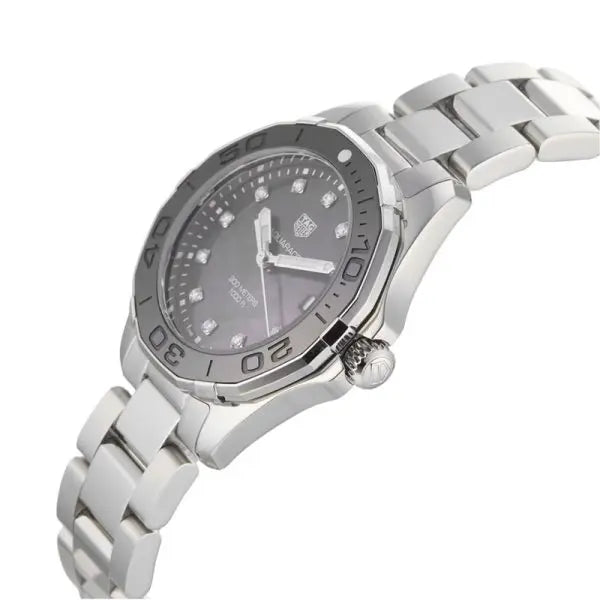 Tag Heuer Aquaracer Women’s Quartz Swiss Made Silver Stainless Steel Black Mother Of Pearl Dial 35mm Watch WAY131M.BA0748