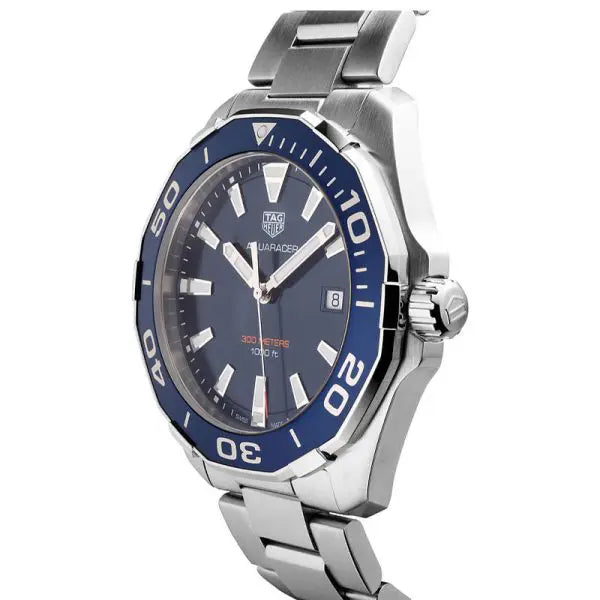 Tag Heuer Aquaracer Men’s Quartz Swiss Made Silver Stainless Steel Blue Dial 43mm Watch WAY101C.BA0746