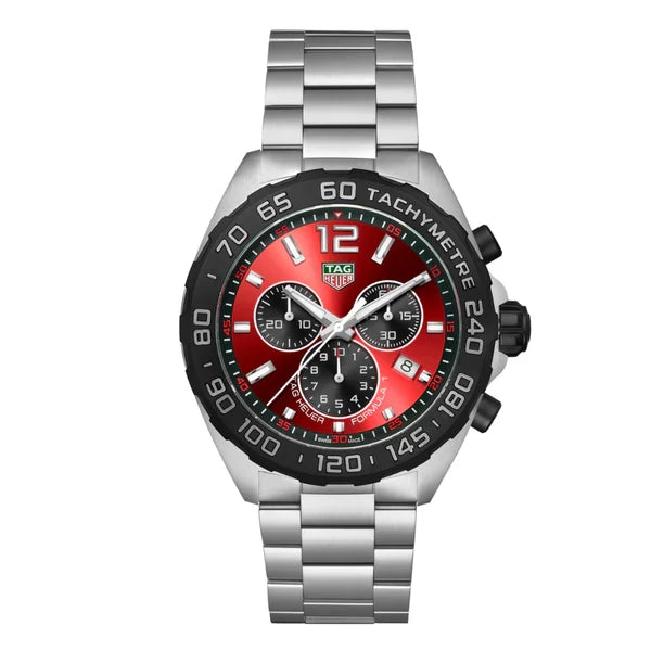 Tag Heuer Formula 1 Men’s Quartz Swiss Made Silver Stainless Steel Red Dial 43mm Watch CAZ101AN.BA0842
