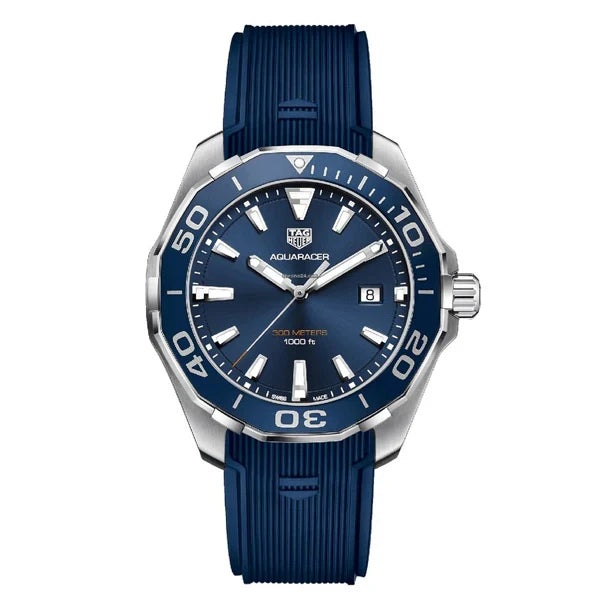Tag Heuer Aquaracer Men’s Quartz Swiss Made Blue Silicone Strap Blue Dial 43mm Watch WAY101C.FT6153