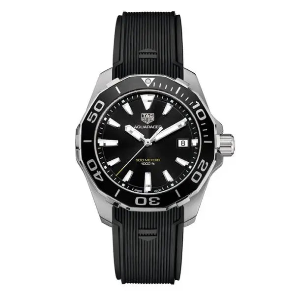 Tag Heuer Aquaracer Men’s Quartz Swiss Made Black Silicone Strap Black Dial 41mm Watch WAY111A.FT6151