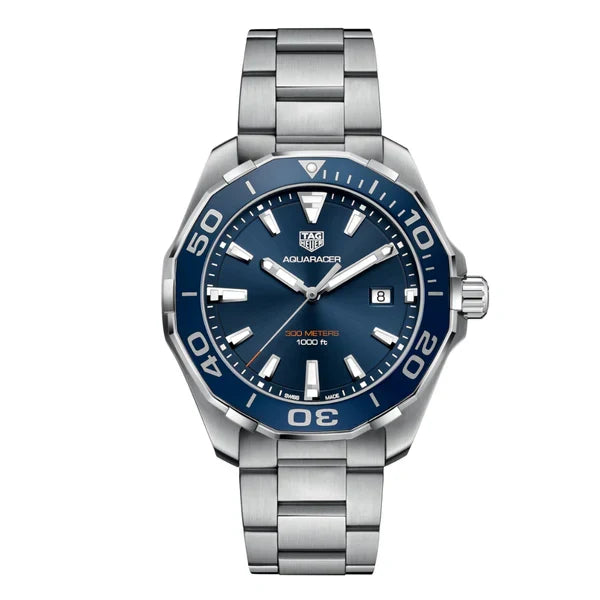 Tag Heuer Aquaracer Men’s Quartz Swiss Made Silver Stainless Steel Blue Dial 43mm Watch WAY101C.BA0746