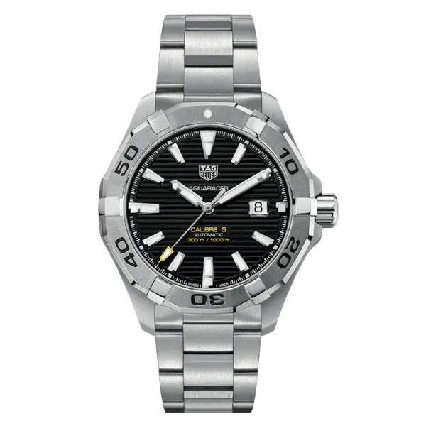 Tag Heuer Aquaracer Men’s Automatic Swiss Made Silver Stainless Steel Black Dial 43mm Watch WAY2010.BA0927