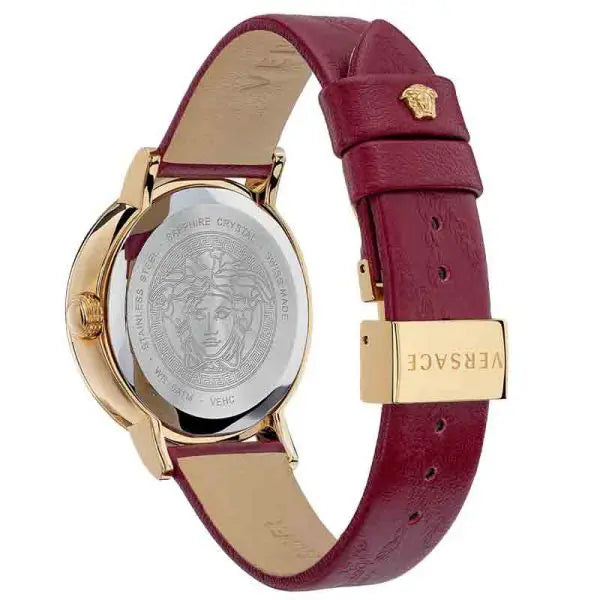 Versace Women’s Quartz Swiss Made Maroon Leather Strap White Dial 36mm Watch VEHC00219