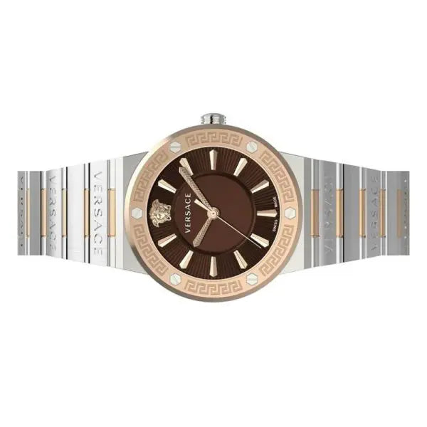 Versace Women’s Quartz Swiss Made Two Tone Stainless Steel Brown Dial 38mm Watch VEVH01220