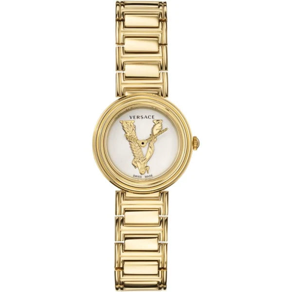 Versace Women’s Quartz Swiss Made Gold Stainless Steel White Dial 28mm Watch VET300221
